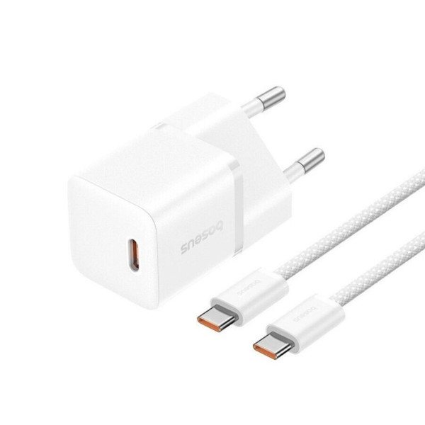 Мережевий зарядний пристрій з кабелем Baseus GaN5 Fast Charger(mini) 1C 20W EU Moon White(With: Fast Charging Data Cable Type-C)