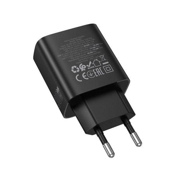 Мережевий зарядний пристрій BOROFONE BA98A Ilustre PD30W (2C1A) charger with digital display (EU) Black