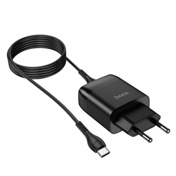 Мережевий зарядний пристрій з кабелем HOCO C72Q Glorious single port QC3.0 charger set(Type-C) 18W  Black