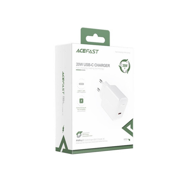 Мережевий зарядний пристрій ACEFAST A1 PD20W single USB-C charger White