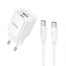 Мережевий зарядний пристрій з кабелем HOCO C147A Charm PD20W+QC3.0 charger set (C to C)(EU) White