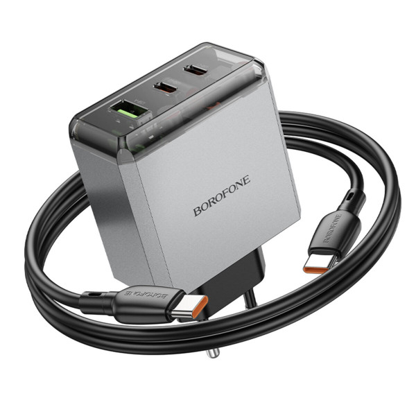 Мережевий зарядний пристрій з кабелем BOROFONE BN22 Lena PD65W (2C1A) charger set (C to C(EU) Metal Gray