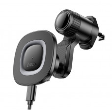 Автотримач для телефона HOCO HW30 Crown magnetic wireless charging car holder (air outlet) Black Metal Gray
