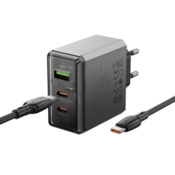 Мережевий зарядний пристрій з кабелем BOROFONE BN22 Lena PD65W (2C1A) charger set (C to C(EU) Metal Gray