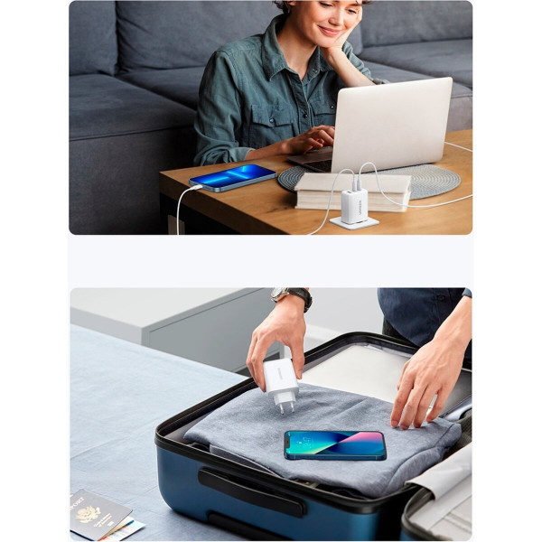 Мережевий зарядний пристрій UGREEN CD275 65W 2C1A Fast Charger (White) EU (UGR-90496)