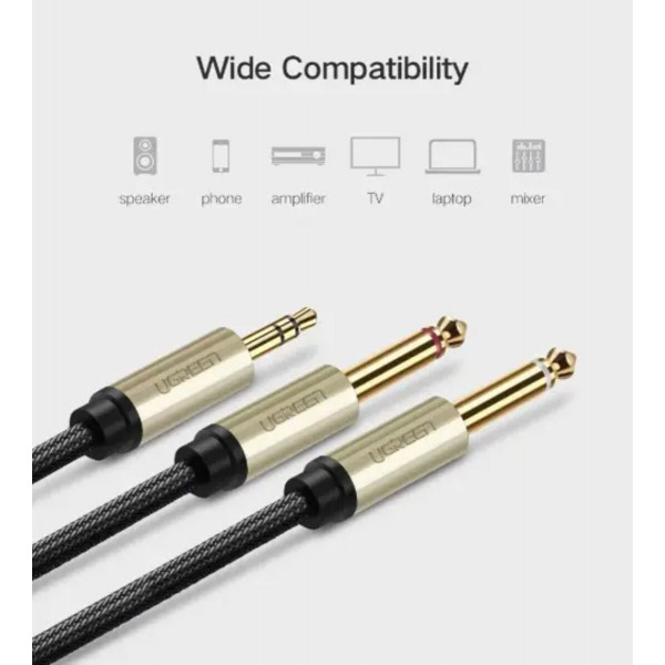Аудіокабель UGREEN AV126 3.5mm TRS to Dual 6.35mm TS Audio Cable 2m (Gray)(UGR-10615)