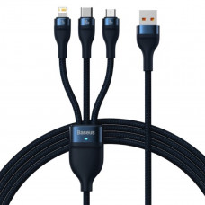 Кабель Baseus Flash Series Ⅱ One-for-three Fast Charging Data Cable USB to M+L+C 100W 1.2m Blue