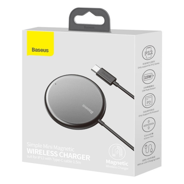 Бездротовий зарядний пристрій Baseus Simple Mini Magnetic Wireless Charger For IPwith Type-C Cable Black