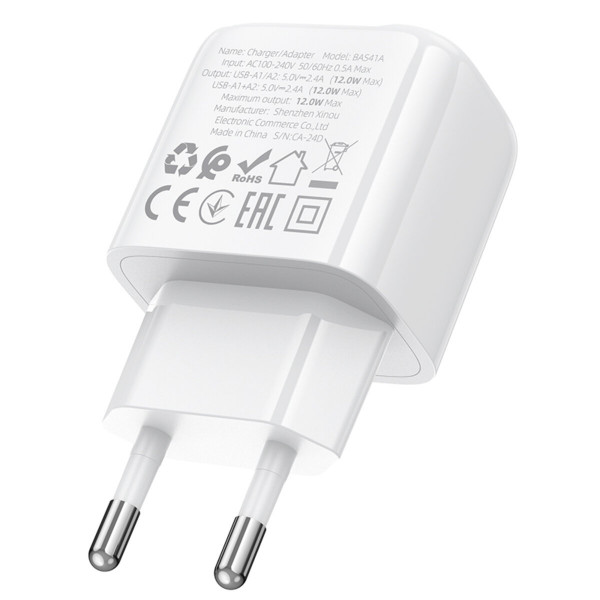 Мережевий зарядний пристрій BOROFONE BAS41A Potential dual-port charger White