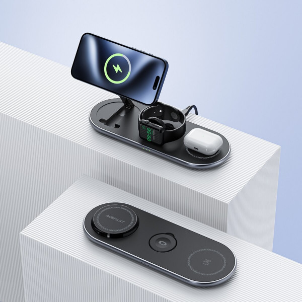 Бездротовий мультизарядний пристрій ACEFAST E19 Qi2 desktop 3-in-1 wireless charging holder Black