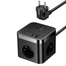 Мережевий зарядний пристрій Baseus PowerCombo Cube Power Strip 3AC+2U+2C 30W 1.5m EU Cluster Black