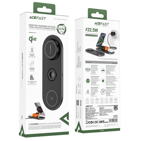 Бездротовий мультизарядний пристрій ACEFAST E19 Qi2 desktop 3-in-1 wireless charging holder Black