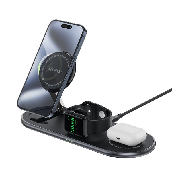 Бездротовий мультизарядний пристрій ACEFAST E19 Qi2 desktop 3-in-1 wireless charging holder Black