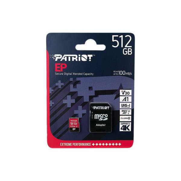 Карта пам'яті microSDXC (UHS-1 U3) Patriot EP Series 512Gb class 10 V30 (R-100MB/s, W-80MB/s) (adapter SD)