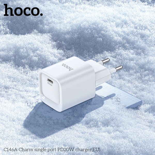 Мережевий зарядний пристрій HOCO C146A Charm single port PD20W charger (EU) White