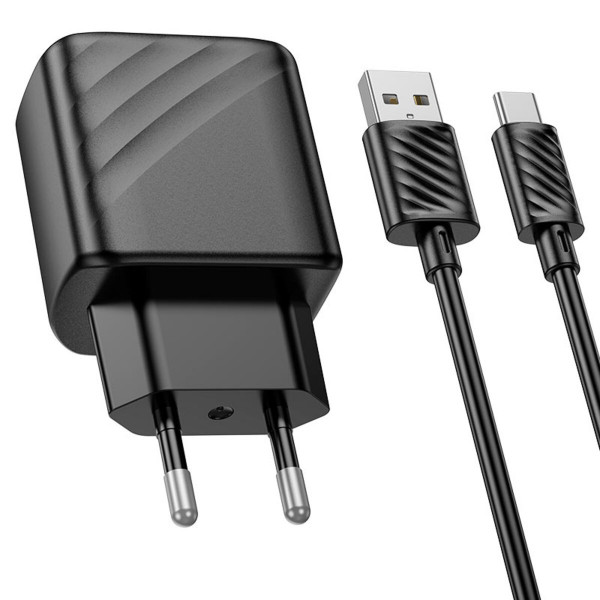 Мережевий зарядний пристрій з кабелем HOCO CS21A Rich single port QC3.0 charger set (Type-C)(EU) Black