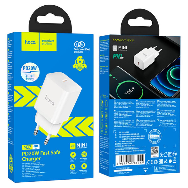 Мережевий зарядний пристрій HOCO N27 Innovative single port PD20W charger White