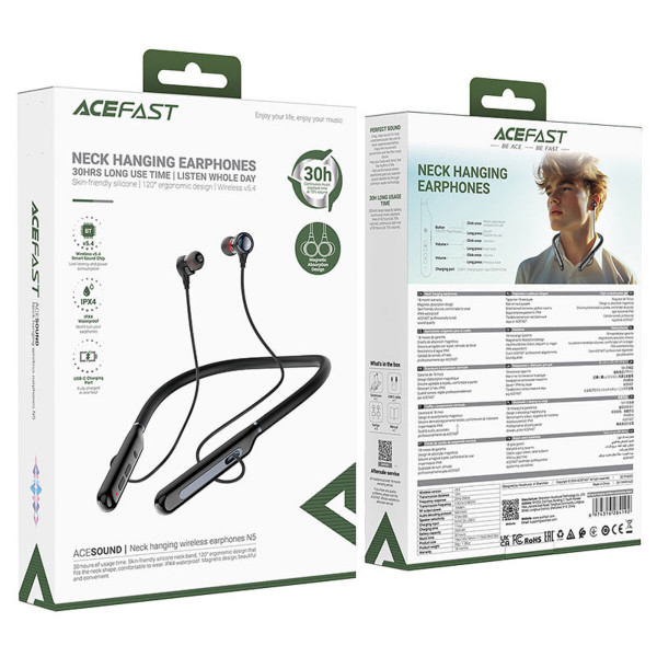 Бездротові навушники ACEFAST N5 neck hanging wireless earphones Black