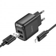 Мережевий зарядний пристрій HOCO C141A Smart dual-port charger set(iP) Black