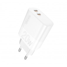 Мережевий зарядний пристрій WUW-C193 PD20W Charger USB C + USB C white