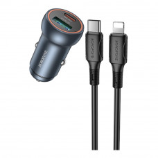 Авто Зарядное Устройство Borofone BZ32A 1USB/1USB-C QC/PD30W+Type-C to Lightning