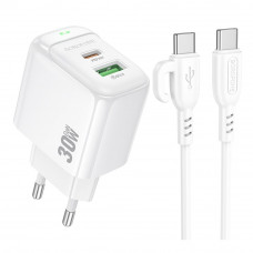 Сетевое Зарядное Устройство Borofone BAS45A 1USB-C/1USB PD/QC 30W+Type-C to Type-C