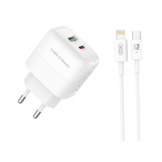 Сетевое Зарядное Устройство XO L137 1USB-C/1USB PD/QC 20W+Type-C to Lightning