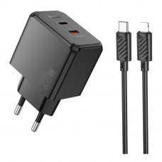 Сетевое Зарядное Устройство Hoco CS16A 1USB-C/1IP PD/QC 20W+Type-C to Lightning