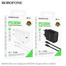 Сетевое Зарядное Устройство Borofone BA84A 1USB-C PD/QC 30W+Type-C to Type-C