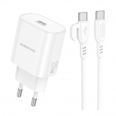 Сетевое Зарядное Устройство Borofone BA82A 1USB-C PD/QC 25W+Type-C to Type-C