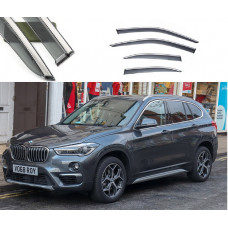 Дефлектори вікон BMW X1 2016-2020 П/К скотч"FLY""молдинг із нерж.сталі 3D"BBMWX11623-W/S(82)