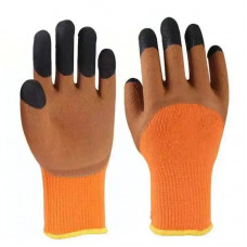 Рукавички робочі теплі покриті спіненим з подвійною обливою на пальцях латексом #300 (Помаранчеві)