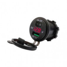 Гніздо під 1 USB+ Вольтметр DC 12-24V/5V підсвічування з різьбленням P10 Red QC 3.0 (вимикач)