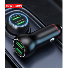 АЗП 12/24V 2USB 2.4А 30W+30W.PD20W. QC3.0 P5CX (метал)