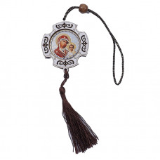 Ікона оберіг на нитці на дзеркало заднього виду Божа Матір круг дерево (5,6*6,5см)