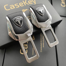 Заглушка ременя безпеки метал "Tesla" (1шт) цинк.сплав + шкіра (тип №2)