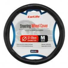 Чохол на кермо "M" (37-39см) чорний Екошкіра один шов перфорорований"Carlife" SW141M