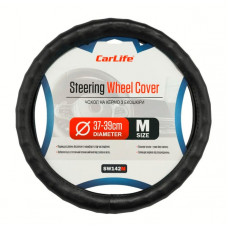 Чохол на кермо "M" (37-39см) чорний Екошкіра один шов перфорорований масаж"Carlife"SW142M