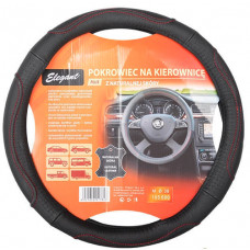 Чохол на кермо шкіра "L" (39-40см) чорний Elegant 105687 прошита червоною ниткою (25шт/ящ)