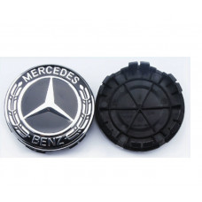 Ковпачки на титани "Mercedes" (75/70мм) чорний/хром пластик чорний об'ємний логотип з колоском NEW