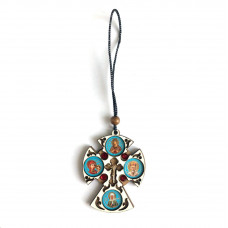 Хрест дерев'яний на дзеркало заднього виду + 4 образи (6,5х8см)