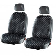 Накидки сидінь "Алькантара" "DEKOR" Чорна - Сіра нитка стьобані ромби на флісі Повний комплект