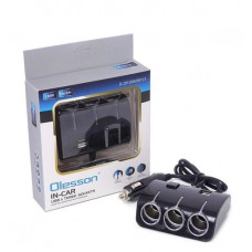 Автомобільний розгалужувач Olesson 1506, з подовжувачем.USB.підсвітка.Чорний,1-вимикач