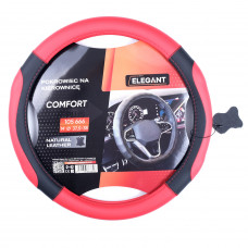 Чохол на кермо шкіра "М" (37-38см) чорний/червоний Elegant 105666