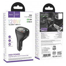 Модулятор Bluetooth "E88" "HOCO" Cigarette lighter PD20W + QC3.0 (2Type-C) Black