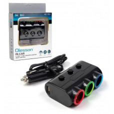 Автомобільний розгалужувач Olesson 1523, з подовжувачем.чорний,2USB/вимикач