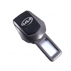 Заглушка ременя безпеки метал "KIA" (1шт) цинк.сплав + шкіра (тип №2) ГРАФІТ