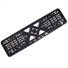 Рамка номера TESLA "защіпка" 3D напис Хромований (Поліпроп./гнучкий морозостійкий)