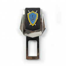 Заглушка ременя безпеки метал "Герб України" (1шт) цинк.сплав + шкіра (тип №2)