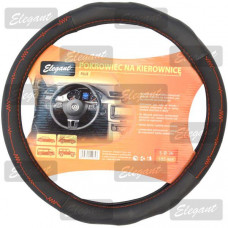 Чохол на кермо "L" (39-40см) чорний/червона нитка Elegant 105466 масаж.